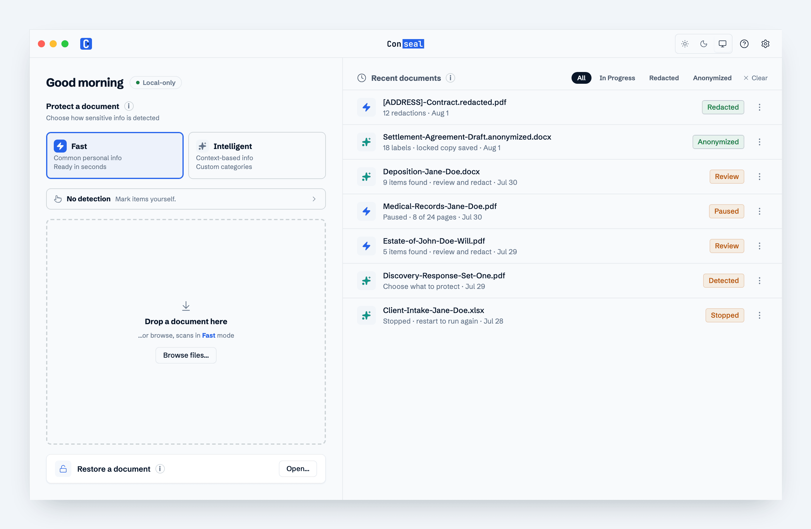 Select a detection mode and open the document you want to protect.