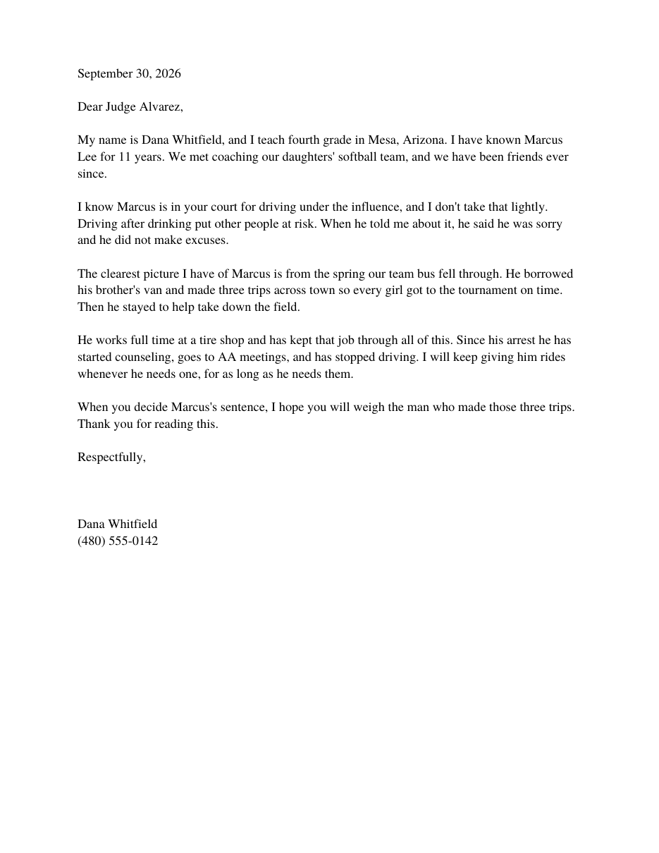 Print-ready one-page letter (fictional sample)