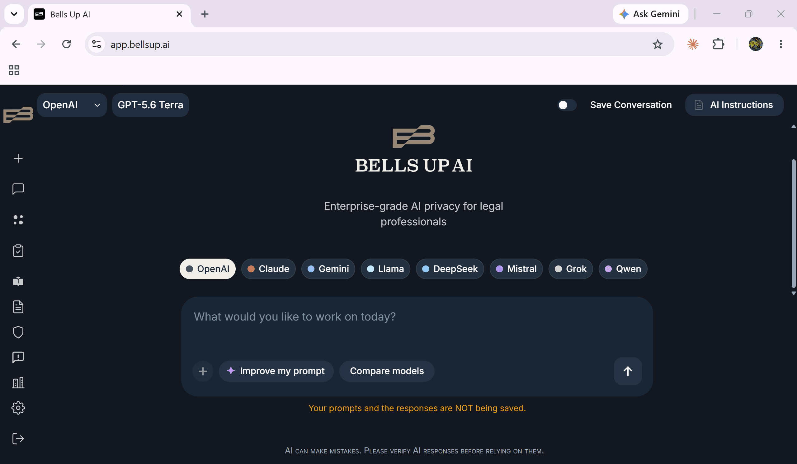 Bells Up AI home screen