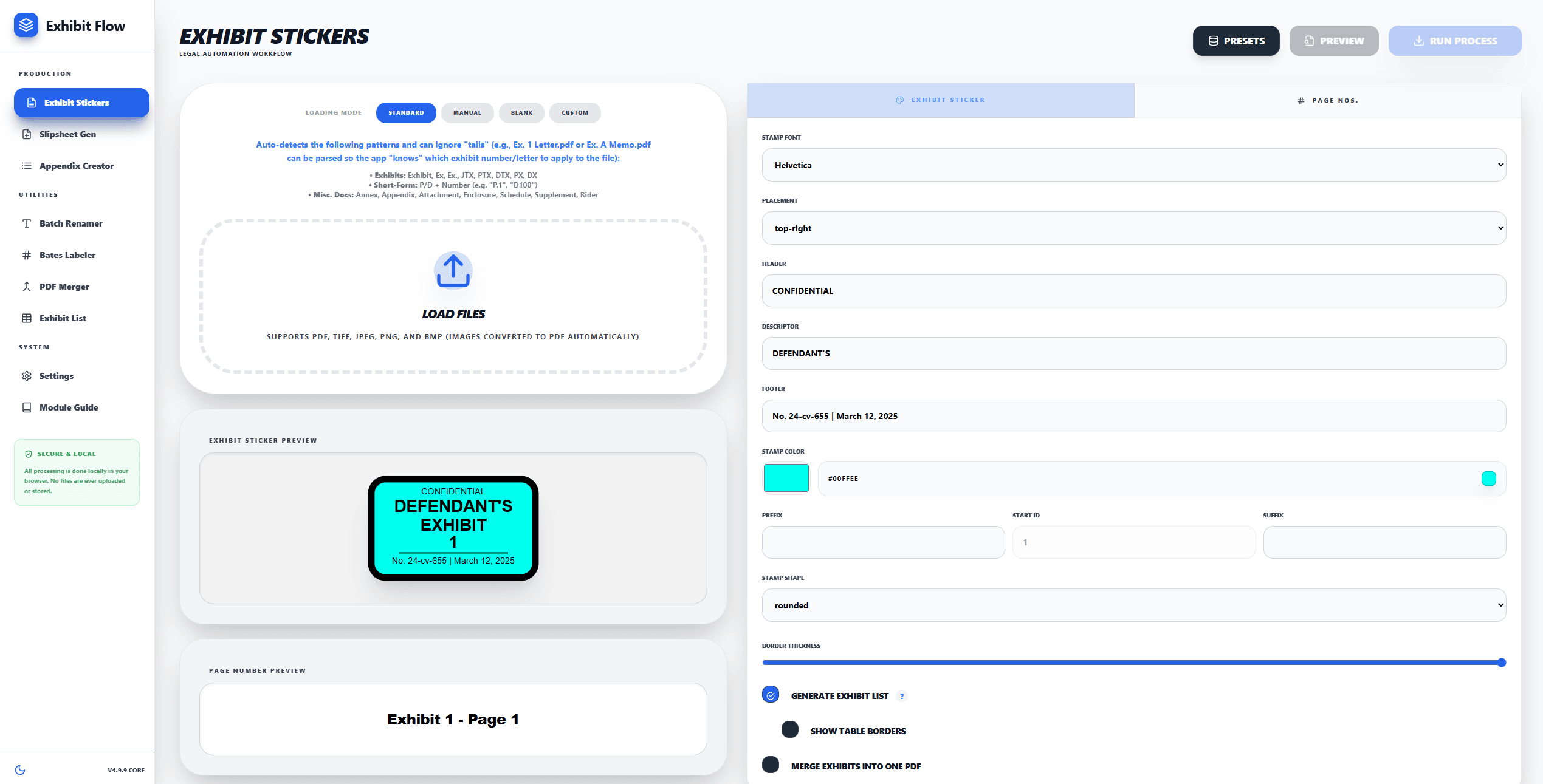 Screenshot of Exhibit Sticker Tool