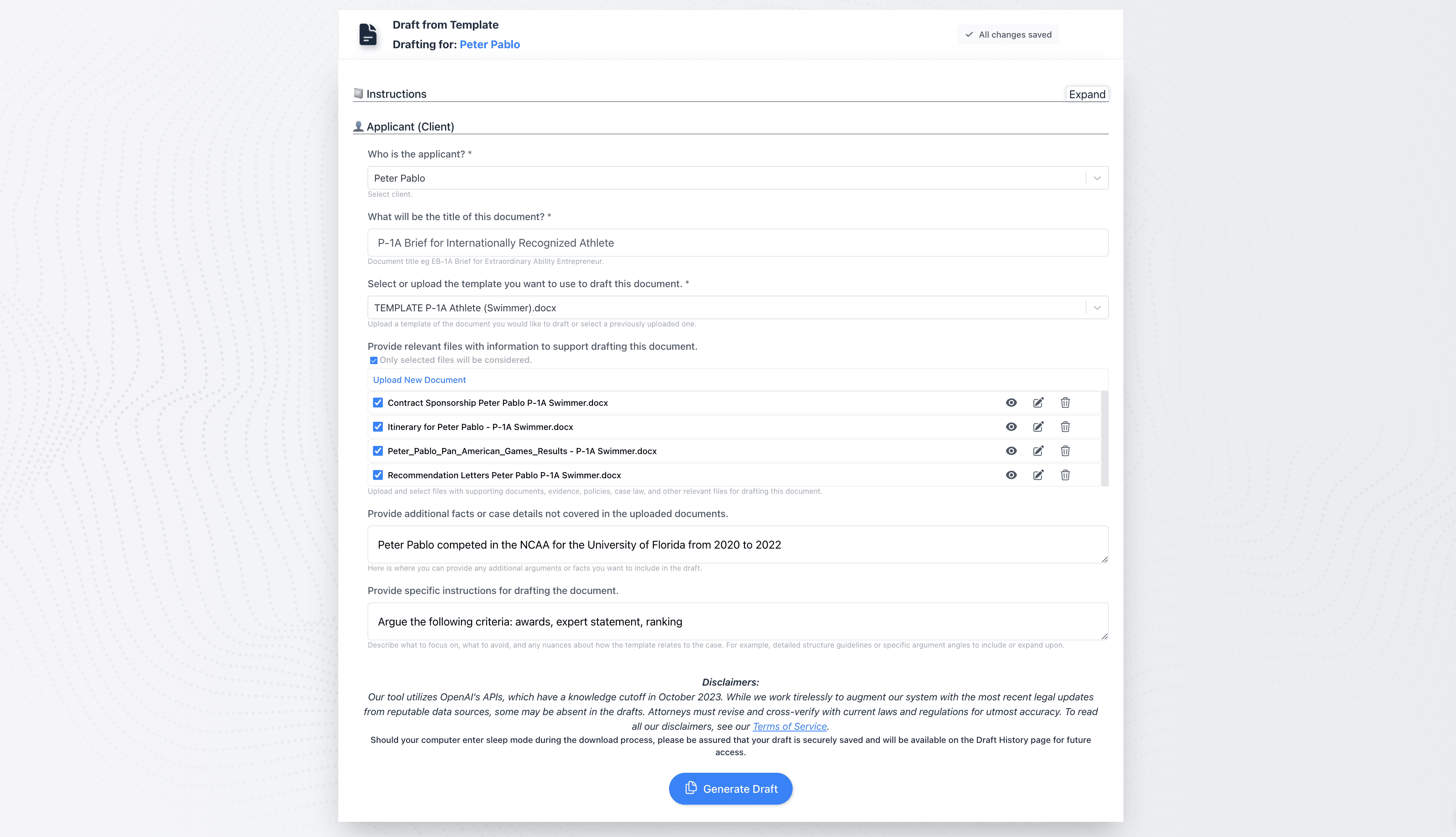 DraftyAI - Draft from Template tool