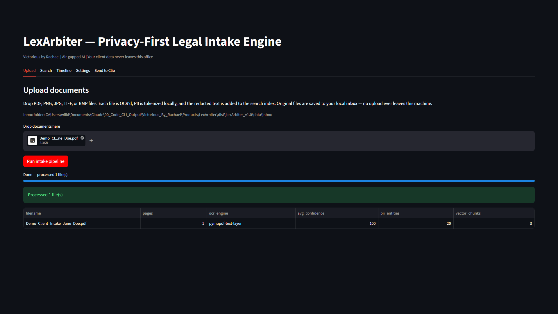 Client intake results, organized in minutes