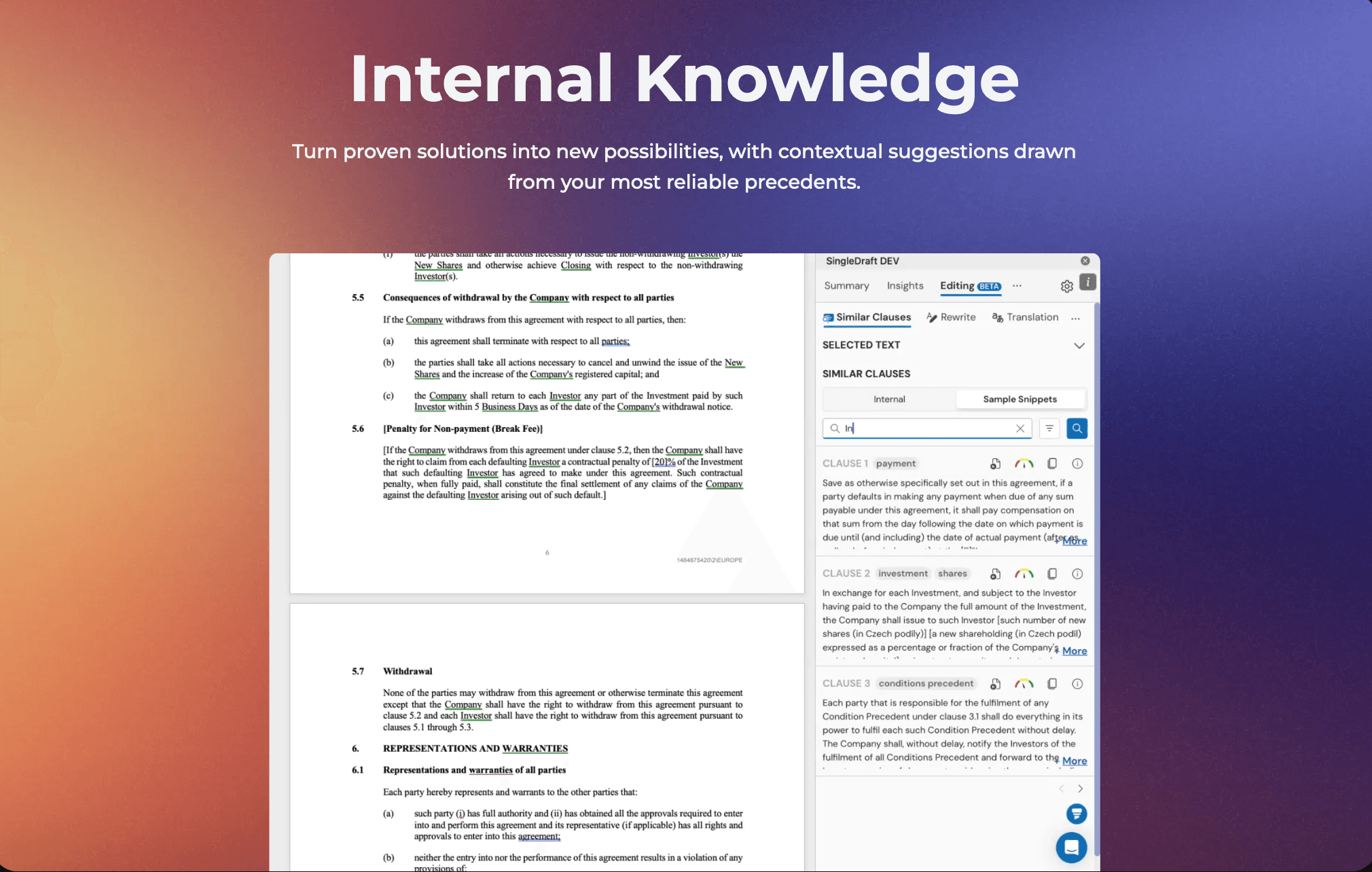 Suggestions based on your internal database