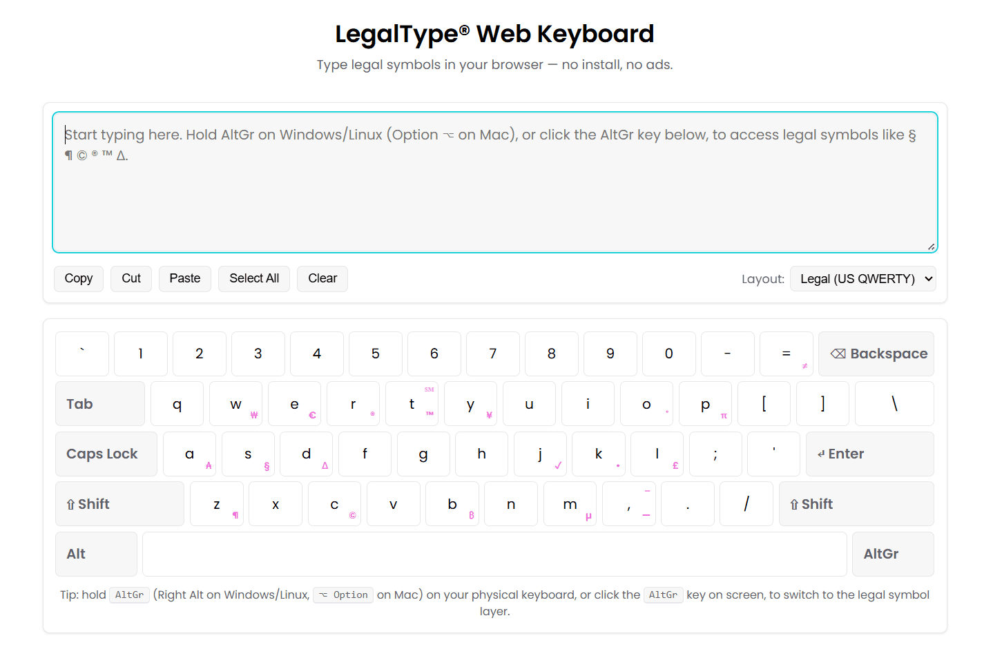 LegalType Web Keyboard