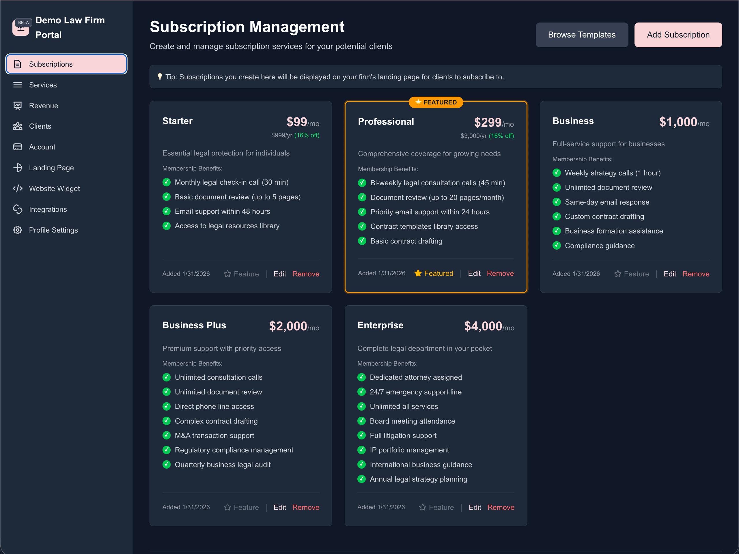 Customize Subscription Packages for Clients