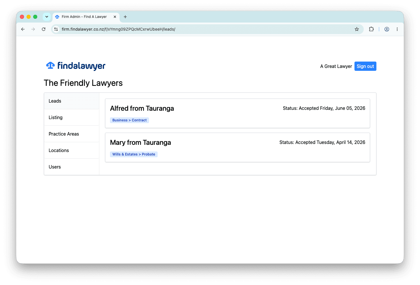 The firms receive the summary of the lead for them to accept or decline via email