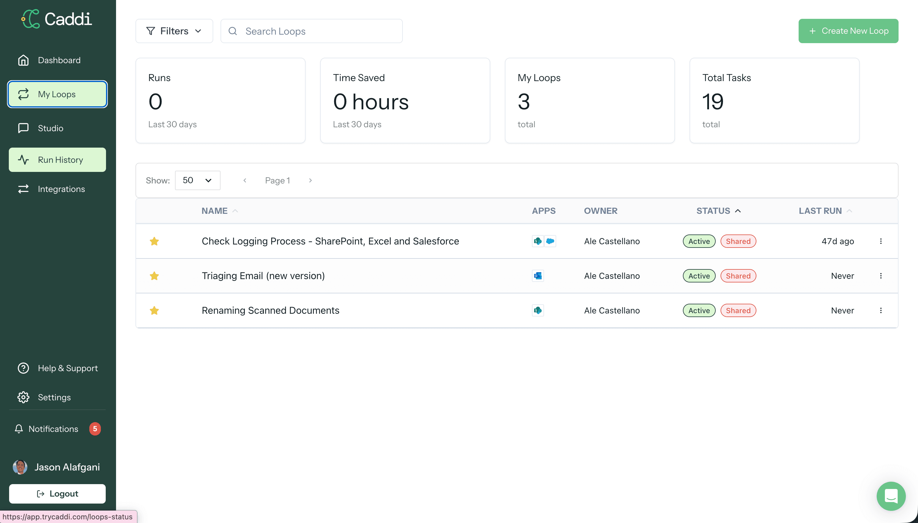 Dashboard View showing three common automations - intake, email triage, doc filing