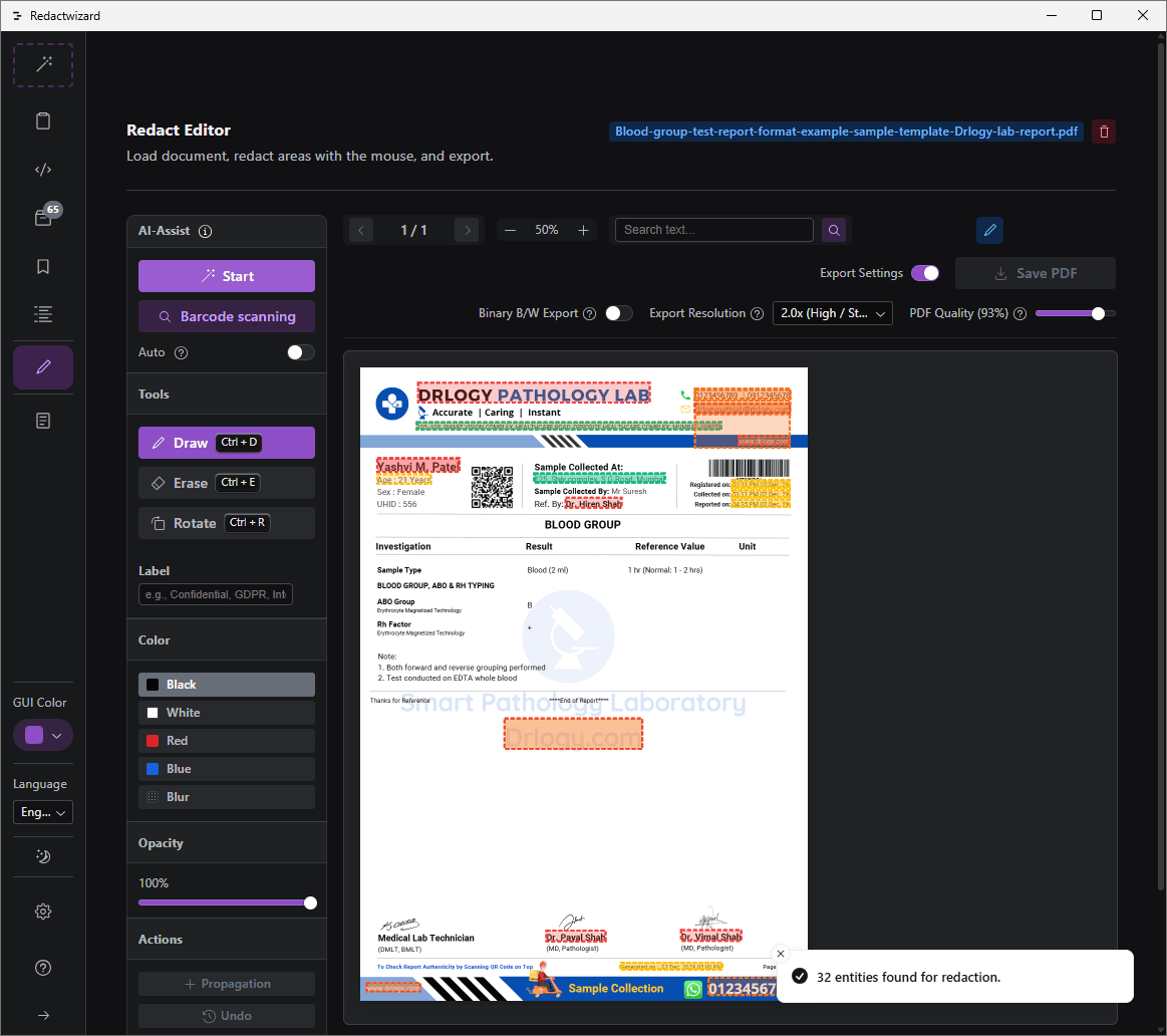AI-assisted redact editor with auto-suggested redactions