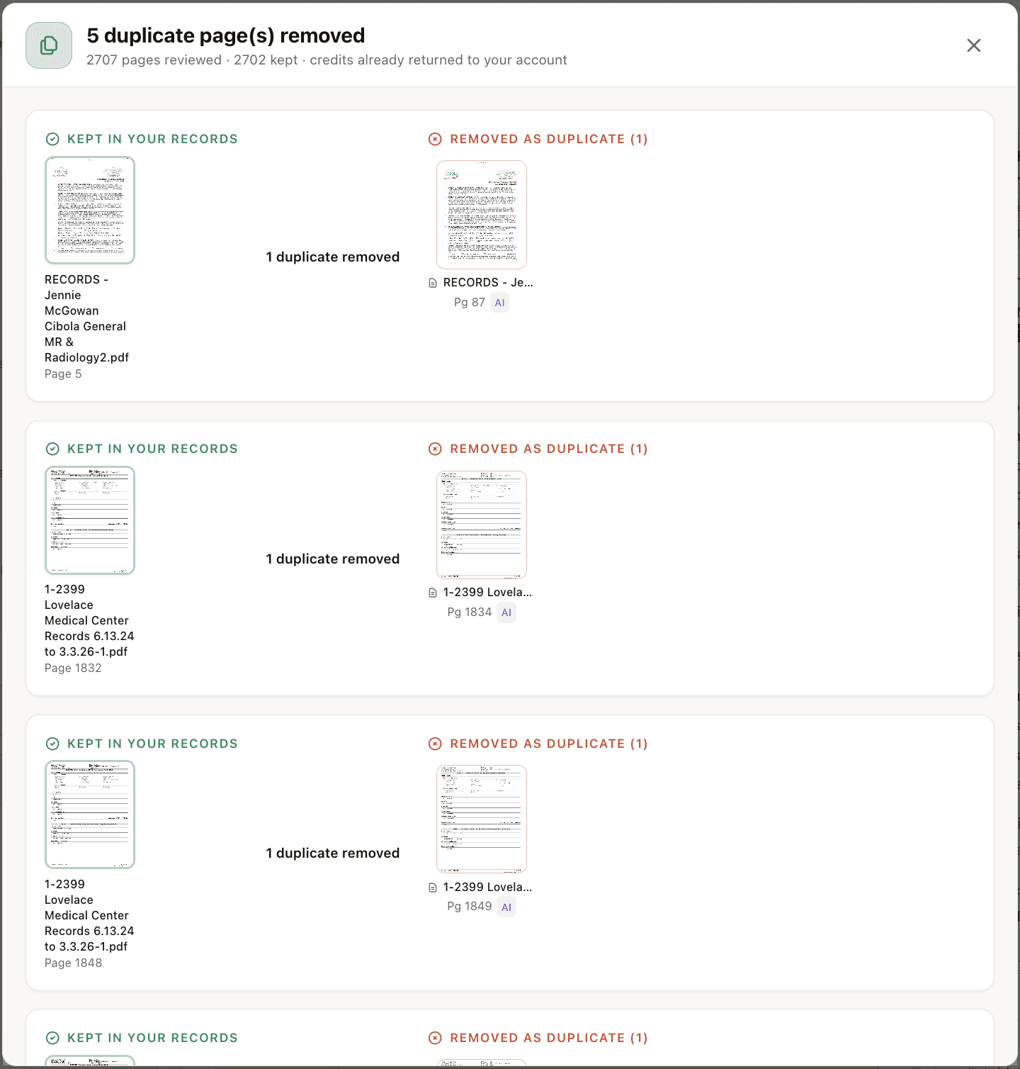 Pages deduplication