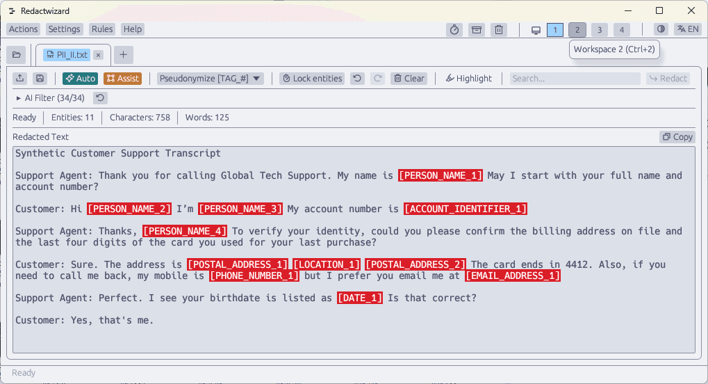 AI-assisted redact editor with auto-suggested redactions