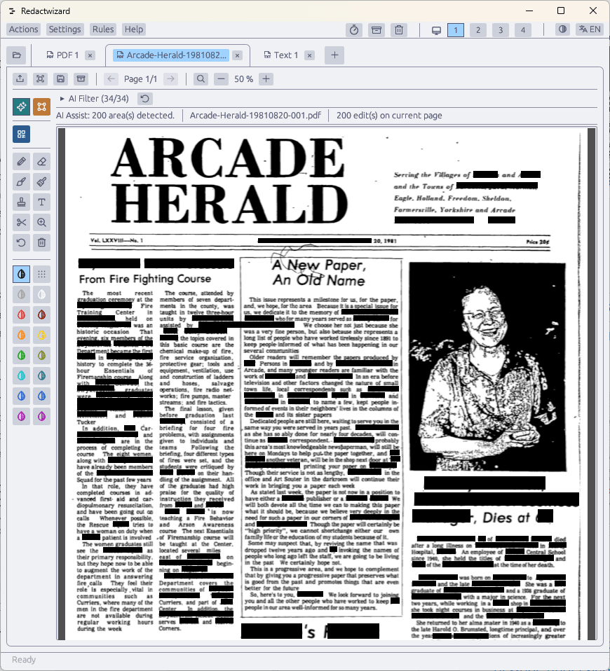 PDF Redaction in auto AI or assist mode