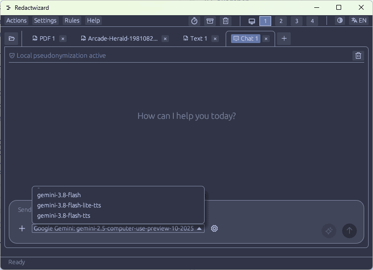 Redacted AI Chat with optional PDF text injection – secure chat with ChatGPT, Claude, and Gemini