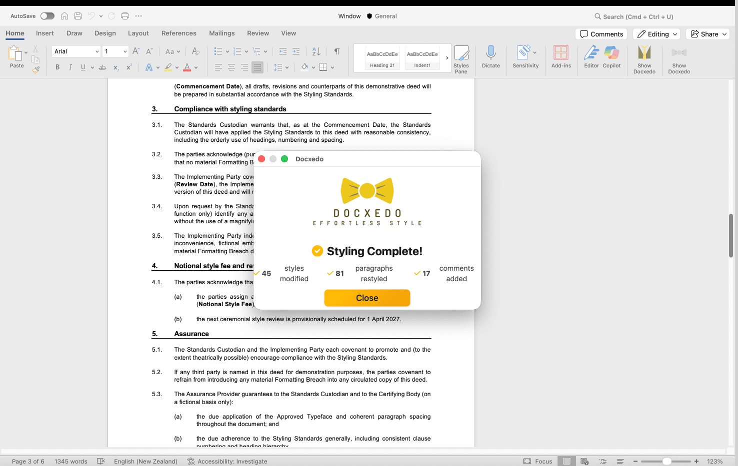 Fully styled doc pushed into Firm specific word styles