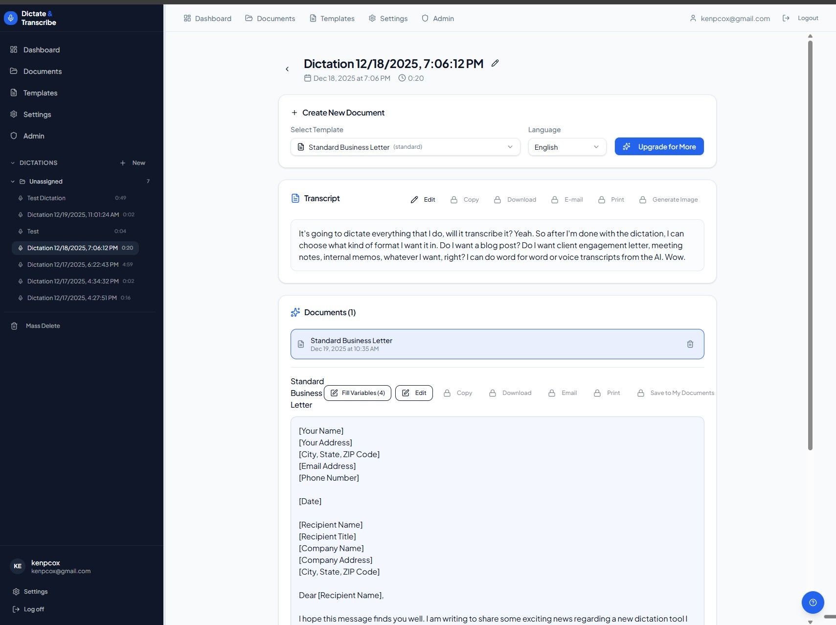 Business letter Transcribed