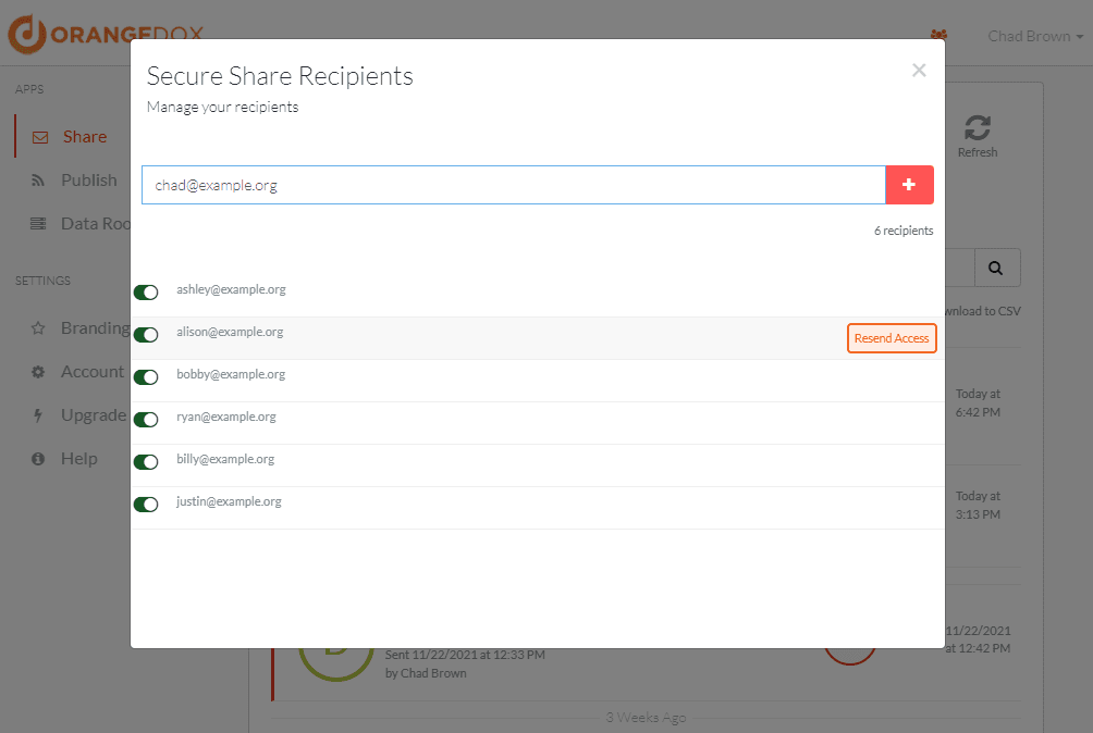 Control Access - Disable document access for individual recipients, or add new recipients whenever you need to.