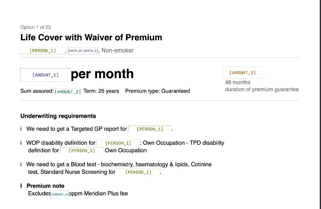 Pseudonymize: consistent labels like [PERSON_1] for AI tools