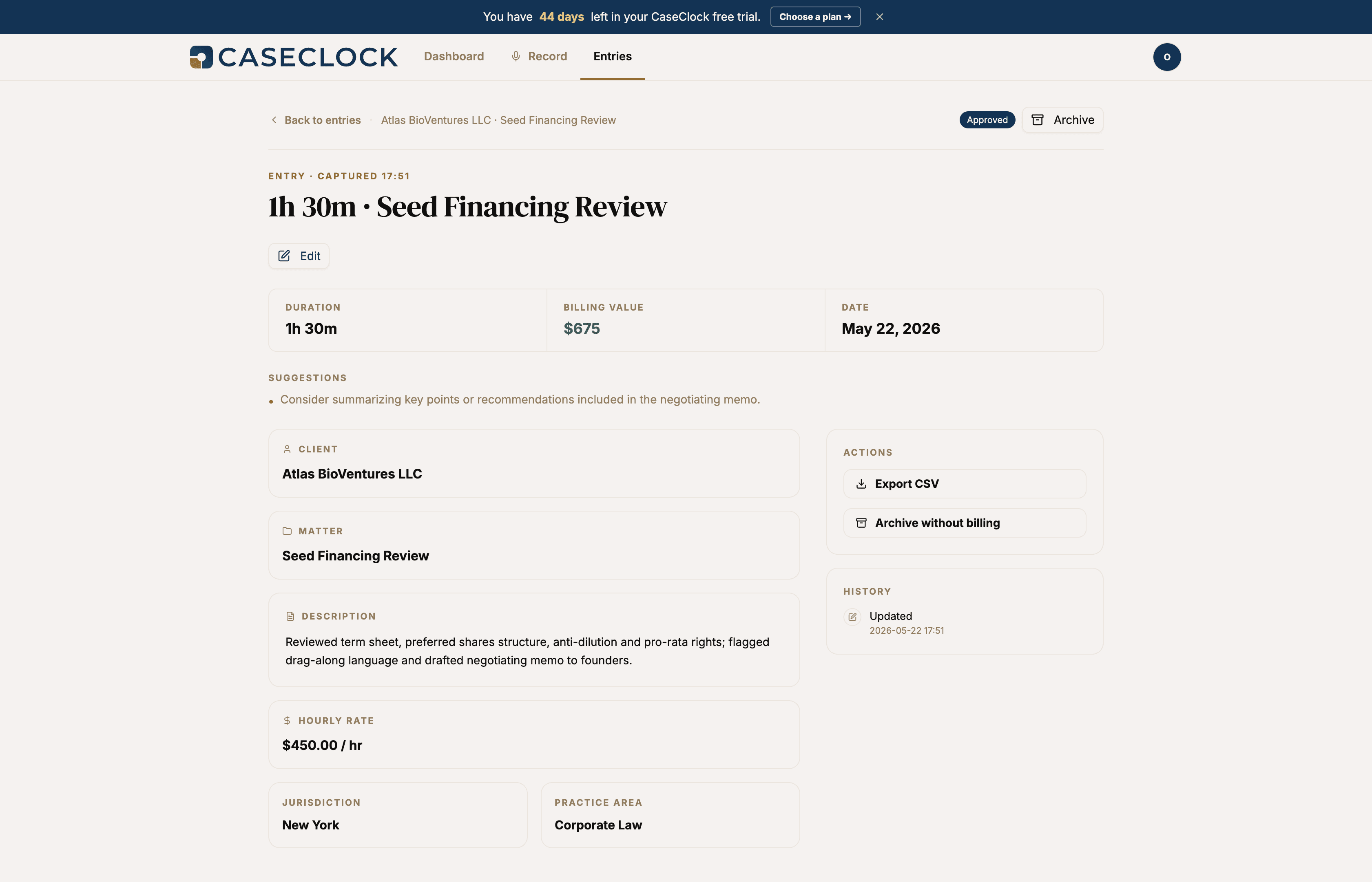 Structured Billing Records with Lawyer Approval