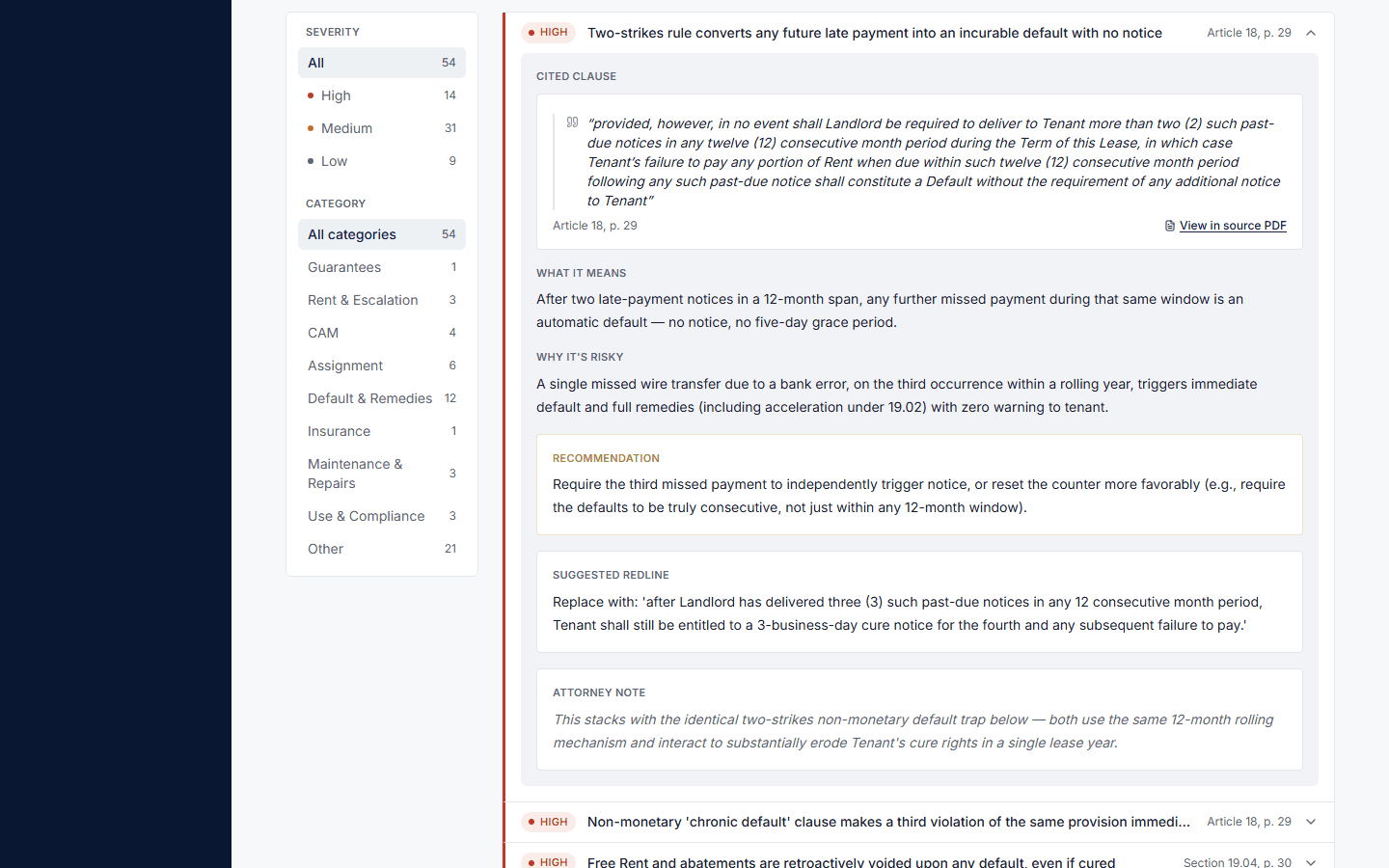 Every finding cited to the exact clause and page