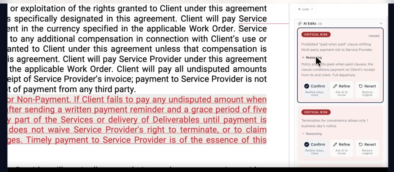 Offered edits to the contract