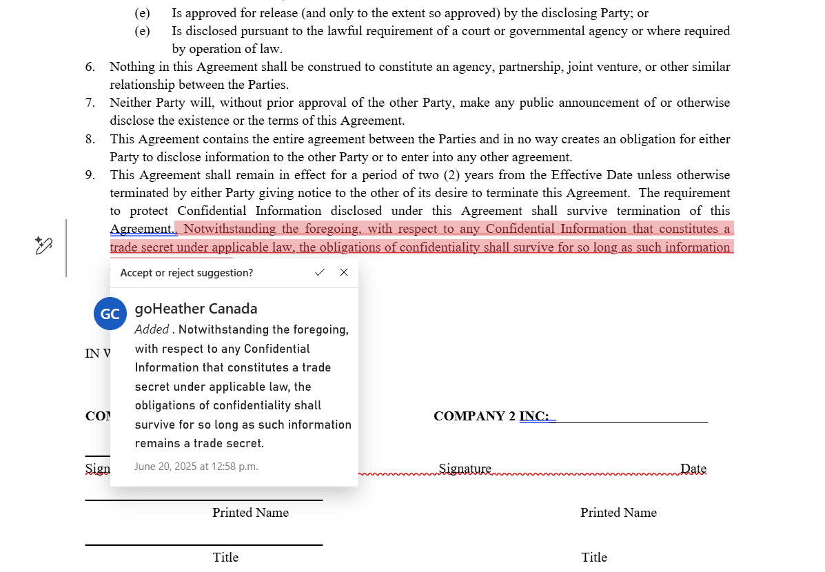Accept or Reject or Edit AI Contract Review Redlines 
