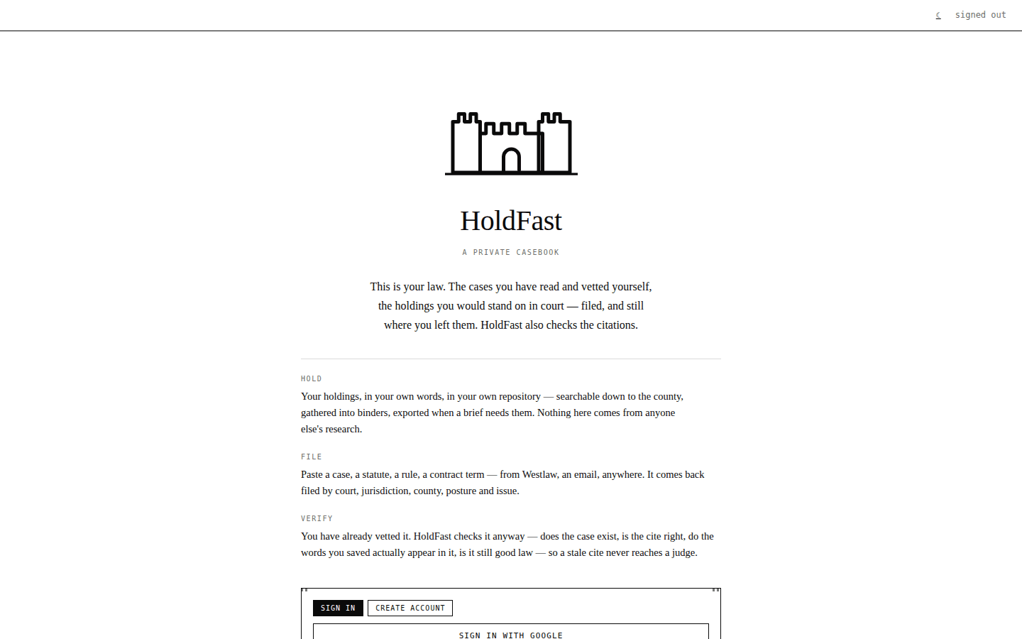 HoldFast: a private casebook for litigators
